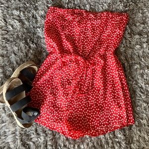 Tie Waist Floral Tube Romper